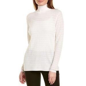 NWT St. John Micro Lace Mock Neck Long Sleeve Top in Ecru Sz. L